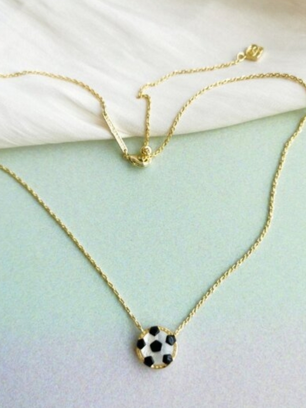 Kendra Scott Gold Necklace with White and Black Soccer Ball Pendant - Picture 3 of 5